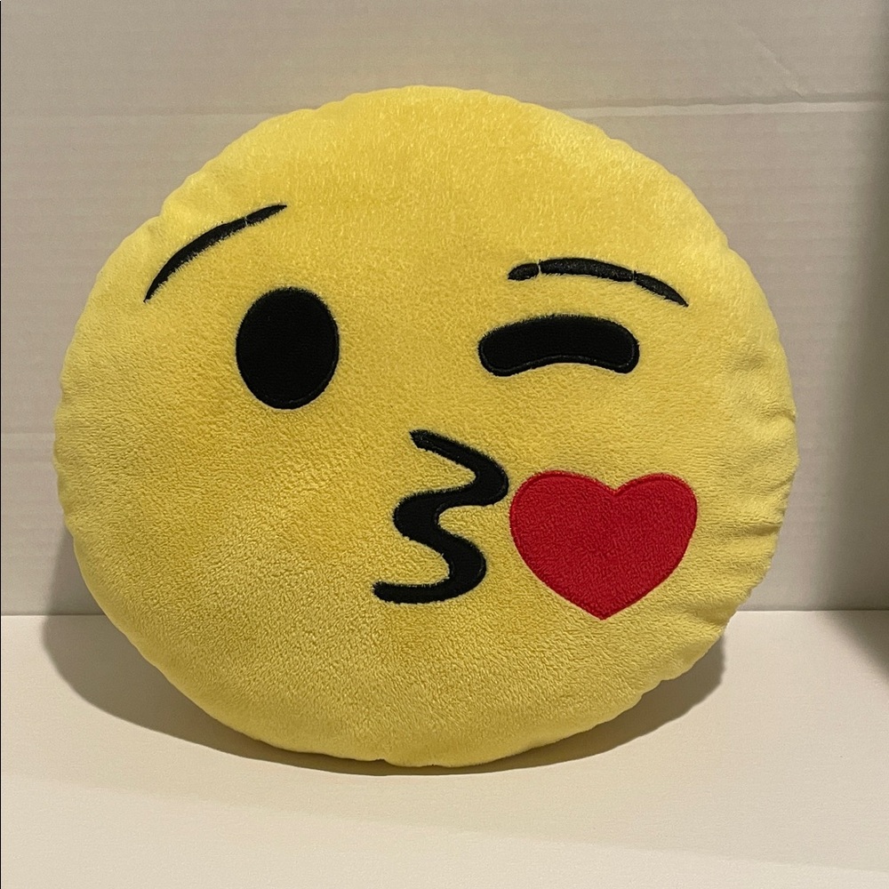Emoji Kissy Face Pillow Plush with Heart 12 inch